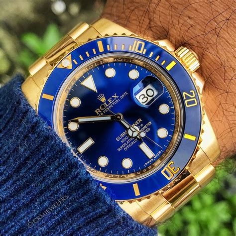 rolex submariner yellow gold blue face|rolex submariner 18k white gold.